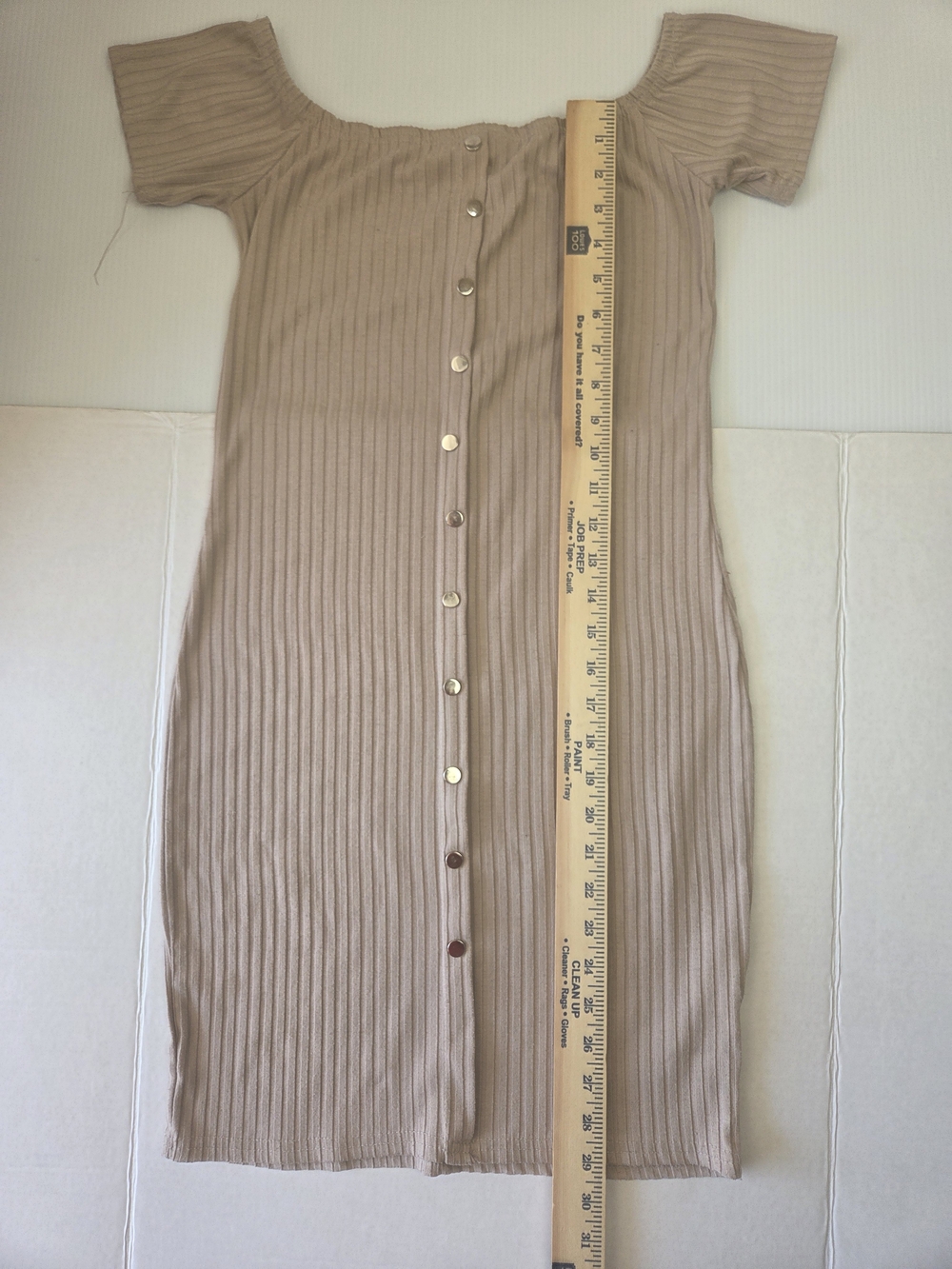 Say What? One-Shoulder Ribbed Button-Front Dress - Beige - Picture 6 of 10